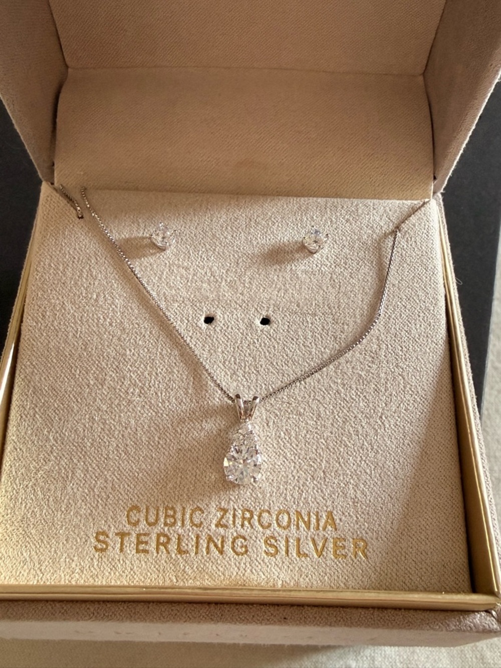 Sterling Silver Teardrop Cubic Zirconia Pendant Necklace Earring Set